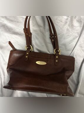 Brahmin Chestnut Brown Leather Tote with Gold Accents